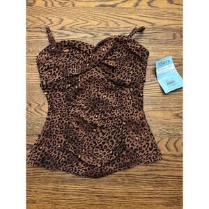 NEW Spanx Love Your Assets Womens Bathing Suit Top Leopard Print Tankini Size S